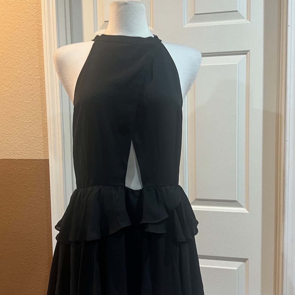 Elegant Black Sleeveless Peach Royal Mini Dress
